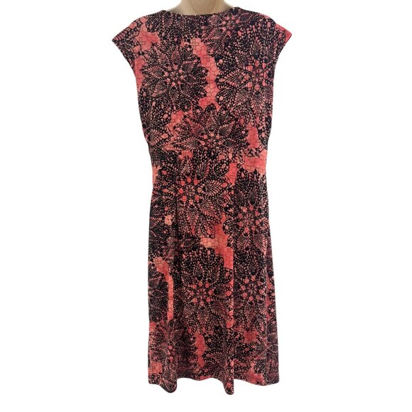 Dressbarn Coral Black Medallion Print Draped Ruched Sheath Dress Size 14 Summer - Picture 3 of 7